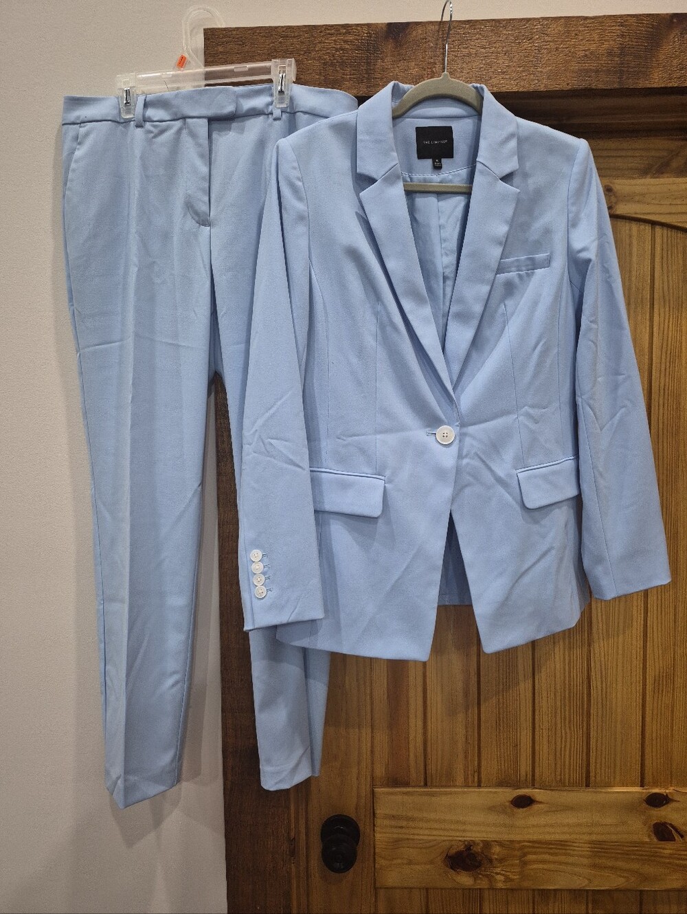 Women's The Limited Two Piece Pant Suit Sky Blue Office Blazer Size 10
